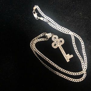 White Gold Diamond Key Pendant on White Gold Chain